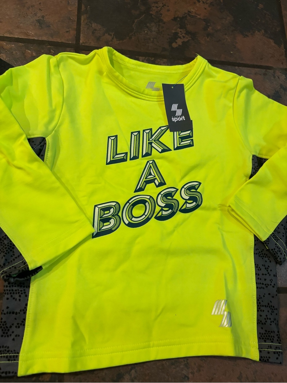 💜Sport 'Like A Boss' Neon Yellow Long-Sleeve Tee and short sleeve shirt - Picture 3 of 5